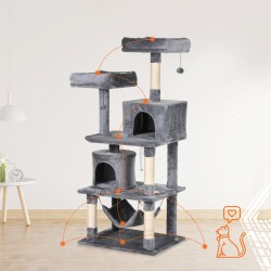 Kissapuu 145 cm sisalilla ja riippumatolla, 4,5 kg kissoille, vaaleanharmaa