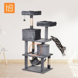 Kissapuu 145 cm sisalilla ja riippumatolla, 4,5 kg kissoille, vaaleanharmaa