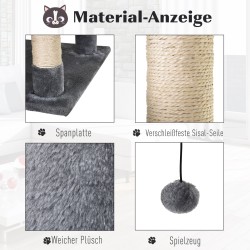 Kissapuu 145 cm sisalilla ja riippumatolla, 4,5 kg kissoille, vaaleanharmaa