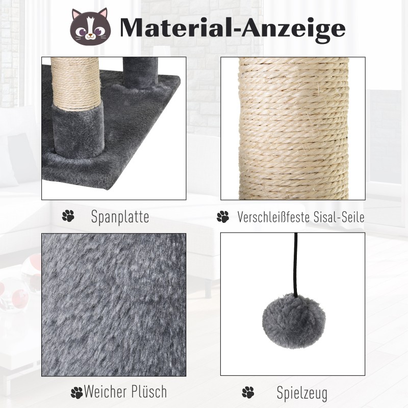 Kissapuu 145 cm sisalilla ja riippumatolla, 4,5 kg kissoille, vaaleanharmaa