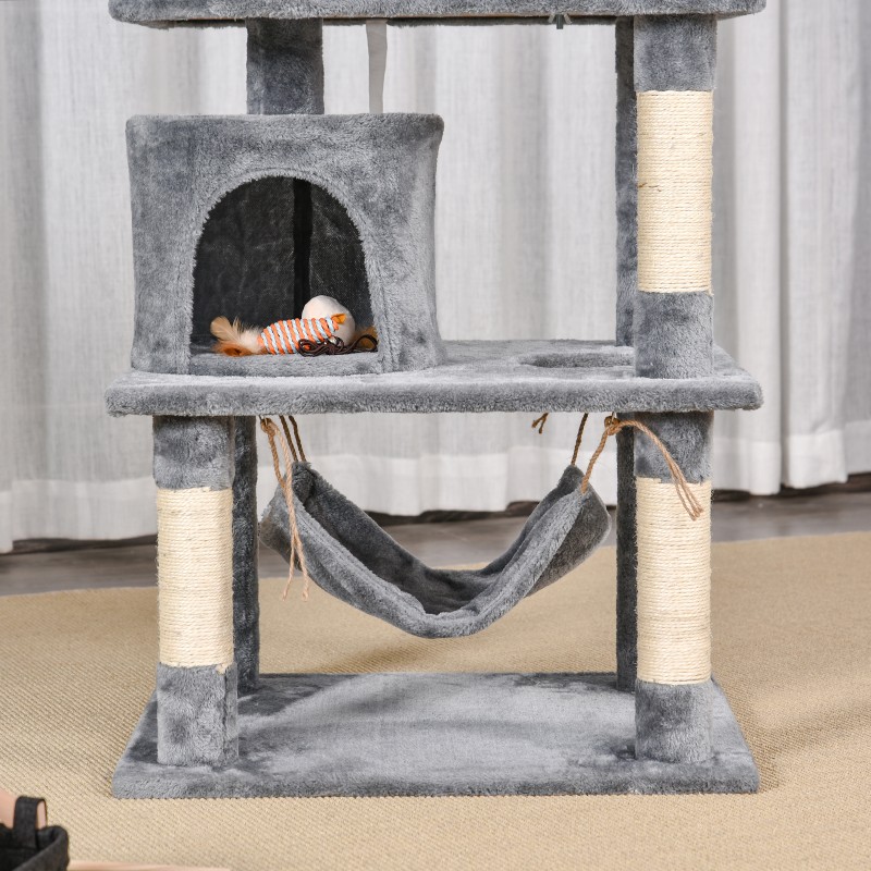 Kissapuu 145 cm sisalilla ja riippumatolla, 4,5 kg kissoille, vaaleanharmaa