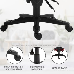 Ergonominen työ- ja pelituoli jalkatuella, polyesteri, 58 x 63 x 112–122 cm, musta/punainen