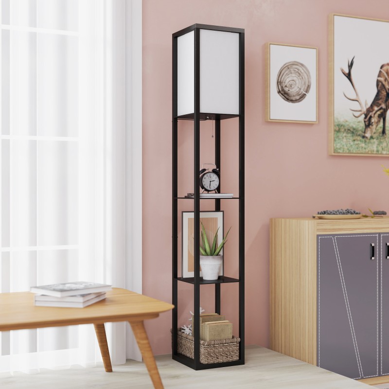 Lattiavalaisin hyllyillä olo-/makuuhuoneeseen, MDF, 26 x 26 x 160 cm, musta/valkoinen, ilman lamppua