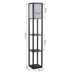 Lattiavalaisin hyllyillä olo-/makuuhuoneeseen, MDF, 26 x 26 x 160 cm, musta/valkoinen, ilman lamppua