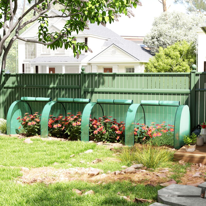 Kasvutunneli tomaateille, teräsrunko ja PE-muovikate, 395 x 100 x 80 cm, vihreä