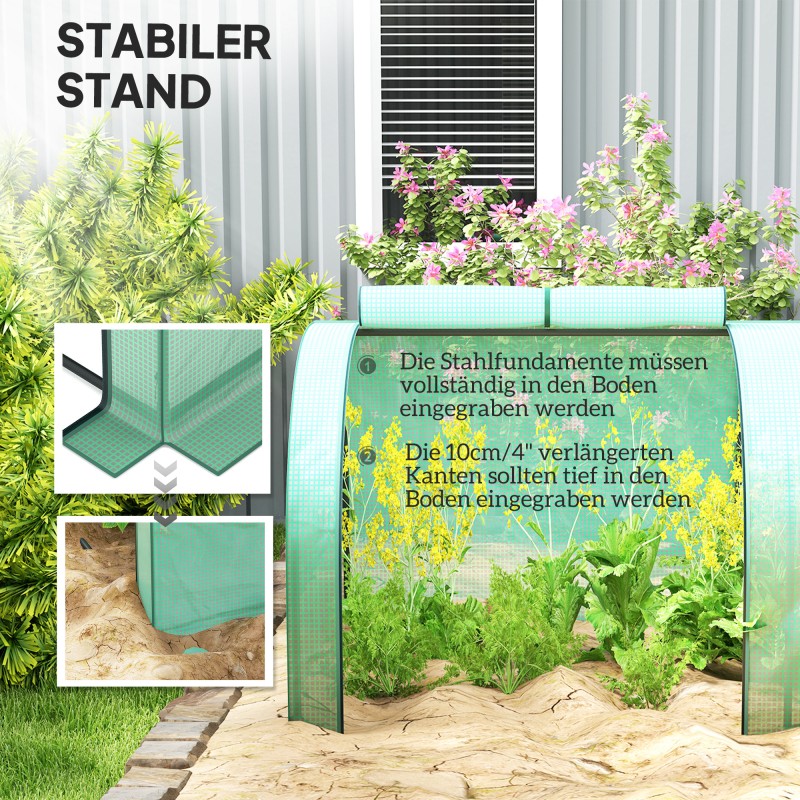 Kasvutunneli tomaateille, teräsrunko ja PE-muovikate, 395 x 100 x 80 cm, vihreä