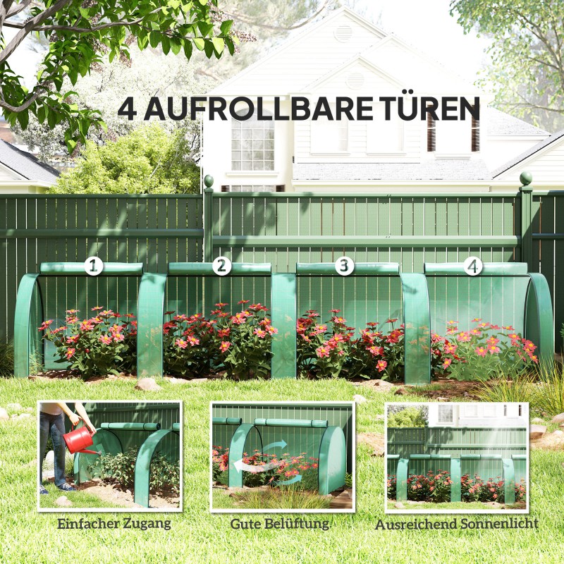 Kasvutunneli tomaateille, teräsrunko ja PE-muovikate, 395 x 100 x 80 cm, vihreä