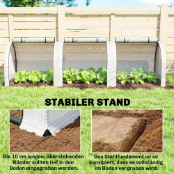 Tunnelikasvihuone teräsrungolla 295 x 100 x 80 cm, 3 vetoketjuikkunaa, valkoinen