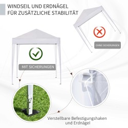 Taitettava paviljonki ulkokäyttöön, teräsrunko, 2 x 2 m, 4 sivuseinää, valkoinen