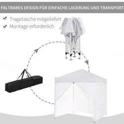 Taitettava paviljonki ulkokäyttöön, teräsrunko, 2 x 2 m, 4 sivuseinää, valkoinen