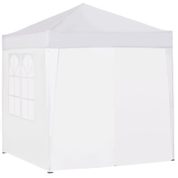 Taitettava paviljonki ulkokäyttöön, teräsrunko, 2 x 2 m, 4 sivuseinää, valkoinen