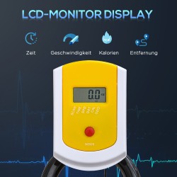 Kuntopyörä kotiin, säädettävä istuin ja ohjaustanko, hihnaveto, LCD-näyttö, teräs/ABS, keltainen/musta/harmaa