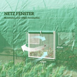 Kasvihuone teräsrunko PE-kangas 245 x 200 x 198 cm vihreä, ovi ja 4 ikkunaa