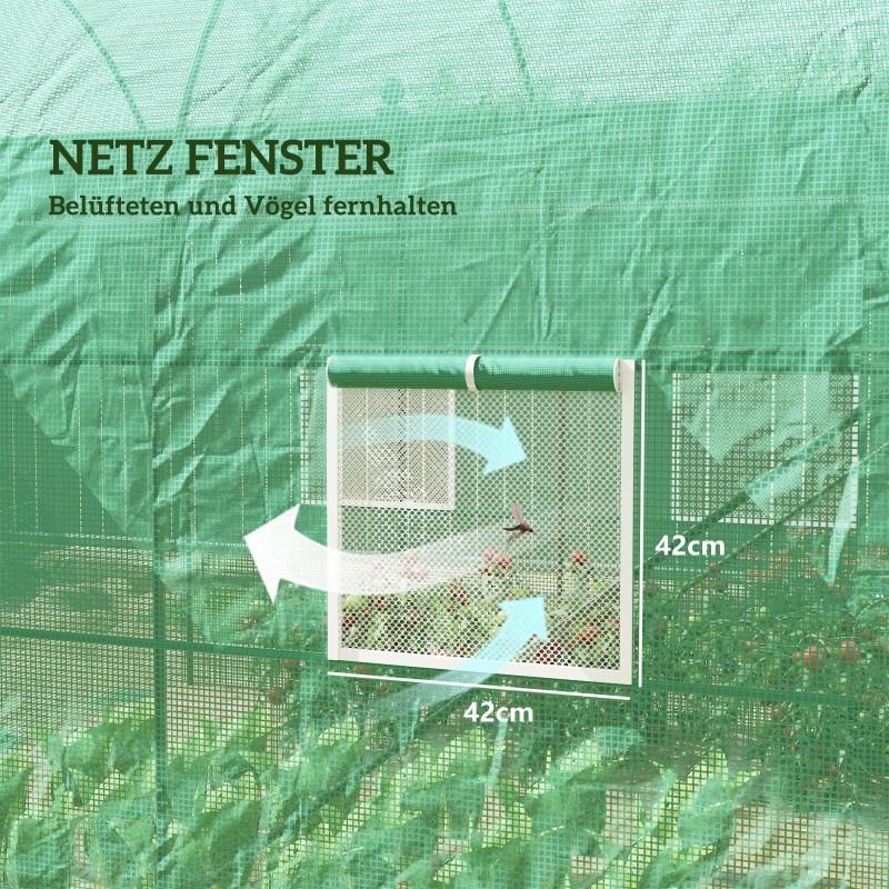 Kasvihuone teräsrunko PE-kangas 245 x 200 x 198 cm vihreä, ovi ja 4 ikkunaa