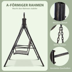 Puutarhakeinu kahdelle ulkokäyttöön, metalli, 167 x 123 x 175 cm, musta kultaisilla sävyillä