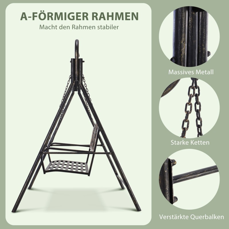 Puutarhakeinu kahdelle ulkokäyttöön, metalli, 167 x 123 x 175 cm, musta kultaisilla sävyillä