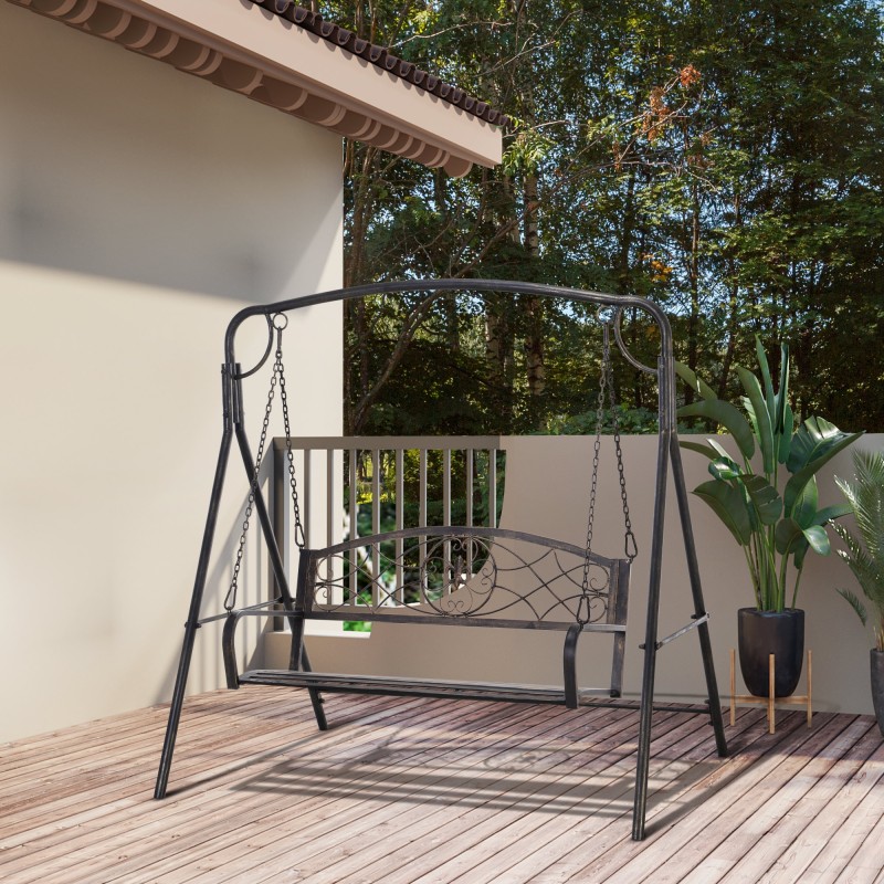 Puutarhakeinu kahdelle ulkokäyttöön, metalli, 167 x 123 x 175 cm, musta kultaisilla sävyillä