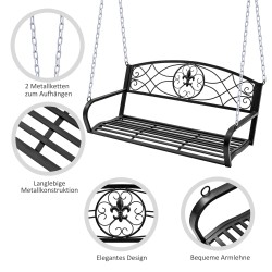 Riippupenkki 2 hengen puutarhakeinu metalli 132 x 63 x 58 cm musta