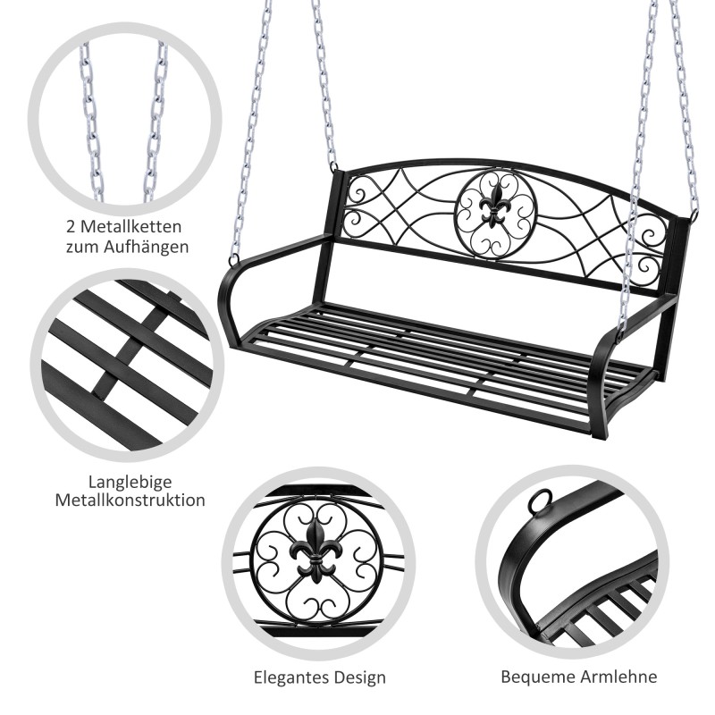 Riippupenkki 2 hengen puutarhakeinu metalli 132 x 63 x 58 cm musta