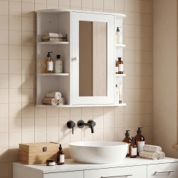 Kylpyhuoneen peilikaappi seinään, MDF, 8 lokeroa, 66 x 17 x 63 cm, valkoinen