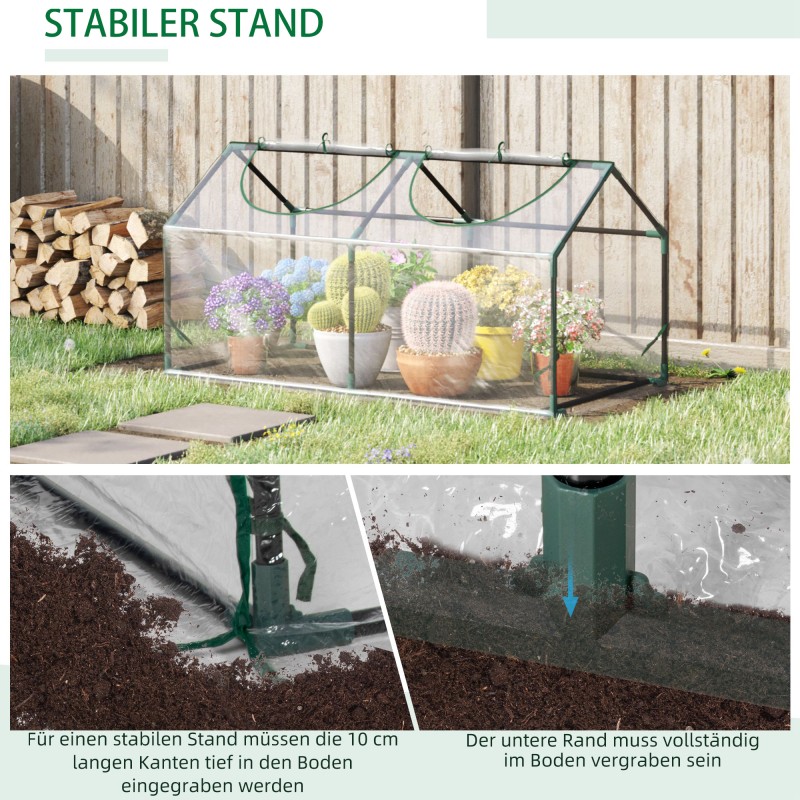 Kasviteltta parvekkeelle ja puutarhaan, PVC-muovi ja teräs, 120 x 60 x 60 cm, läpinäkyvä