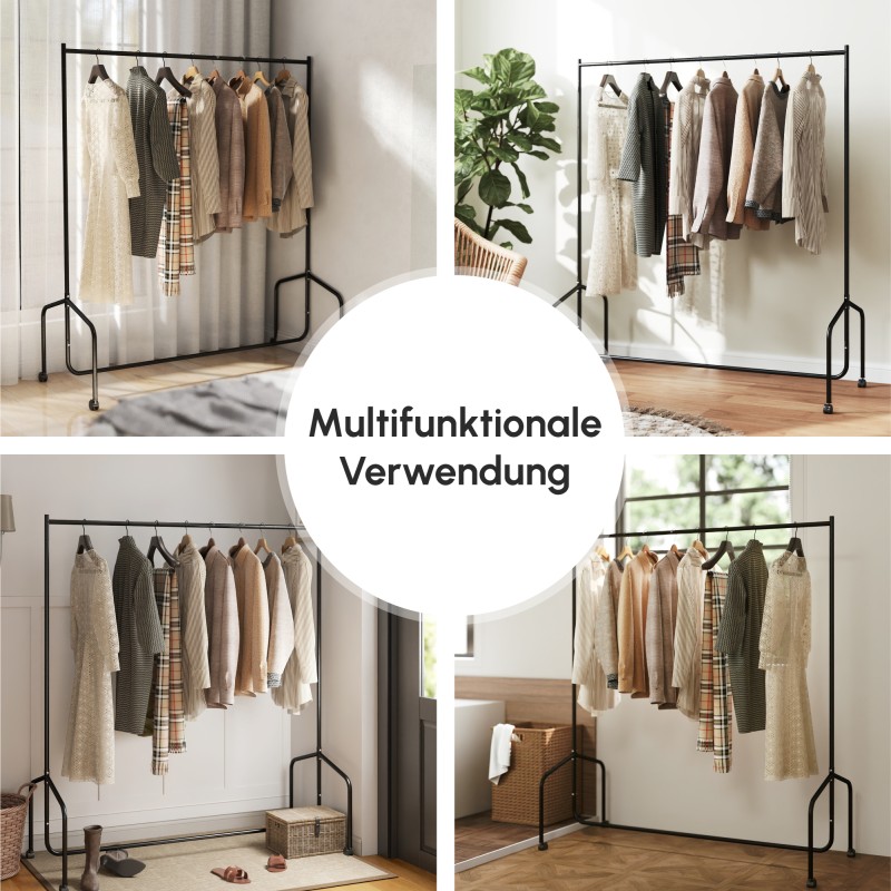 Vaateräkki pyörillä metallia 150 x 60 x 170 cm musta