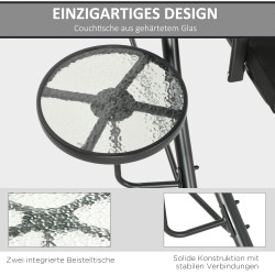 3 hengen puutarhakeinu teräsrungolla ja säädettävällä aurinkokatoksella 278x135x177 cm, musta