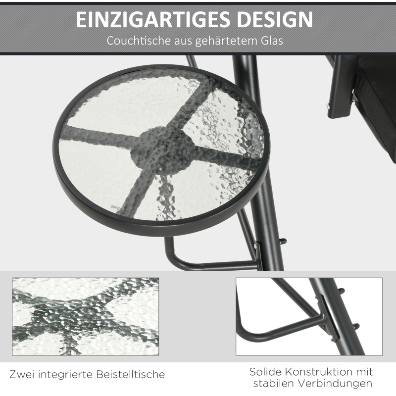 3 hengen puutarhakeinu teräsrungolla ja säädettävällä aurinkokatoksella 278x135x177 cm, musta