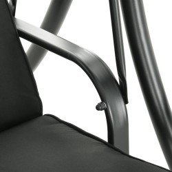 3 hengen puutarhakeinu teräsrungolla ja säädettävällä aurinkokatoksella 278x135x177 cm, musta