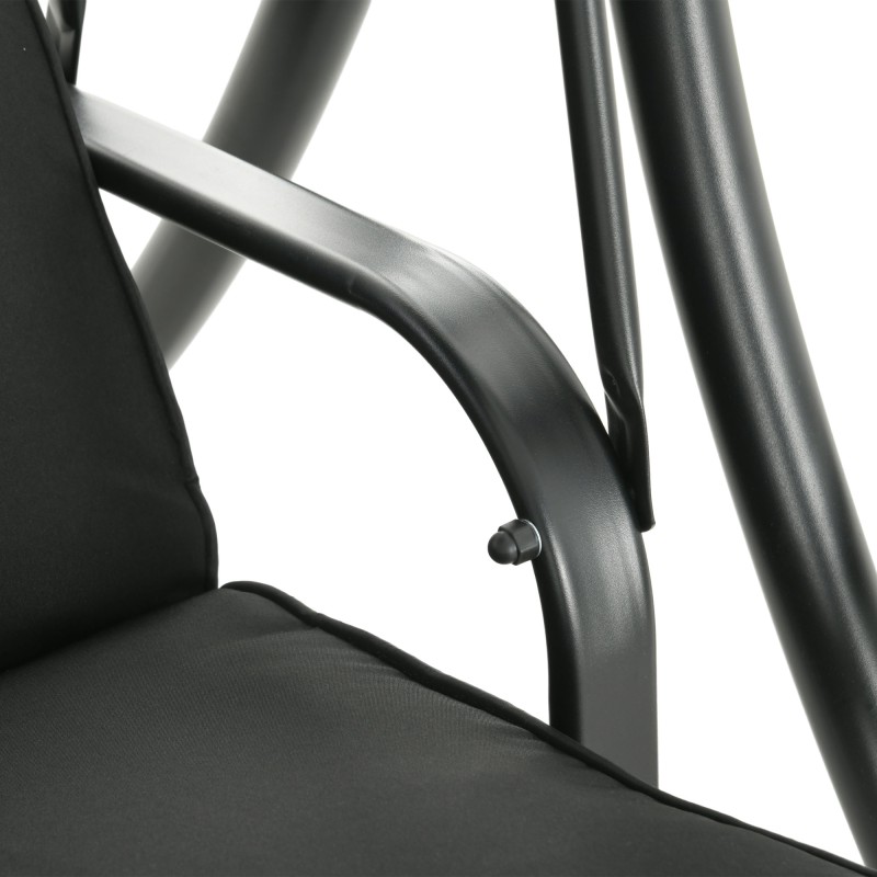 3 hengen puutarhakeinu teräsrungolla ja säädettävällä aurinkokatoksella 278x135x177 cm, musta