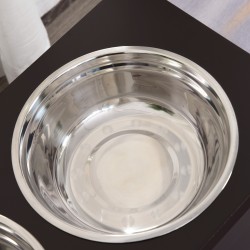 Korotettu koiran ruokintapiste säilytystilalla, 2 ruostumattoman teräksen kuppia, 60 x 30 x 41 cm, musta/hopea