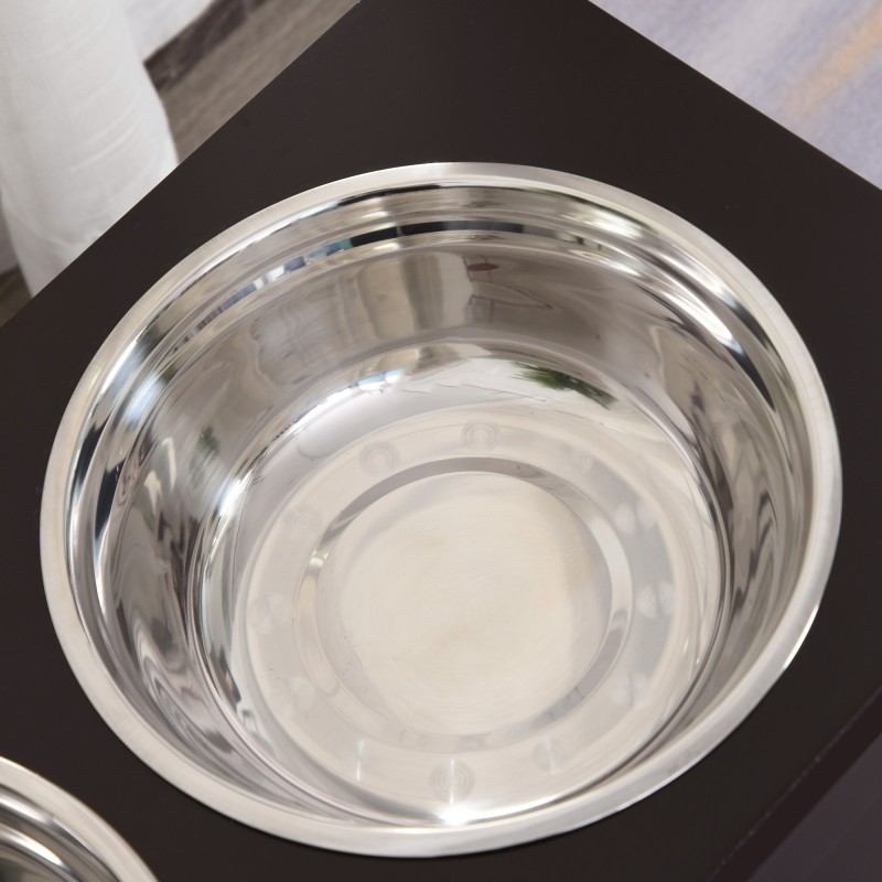 Korotettu koiran ruokintapiste säilytystilalla, 2 ruostumattoman teräksen kuppia, 60 x 30 x 41 cm, musta/hopea