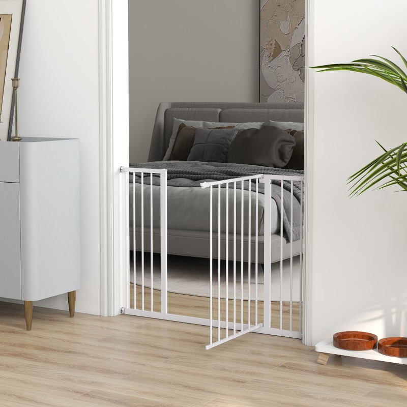 Lemmikkien turvaportti metalli 76–107 x 76 cm valkoinen