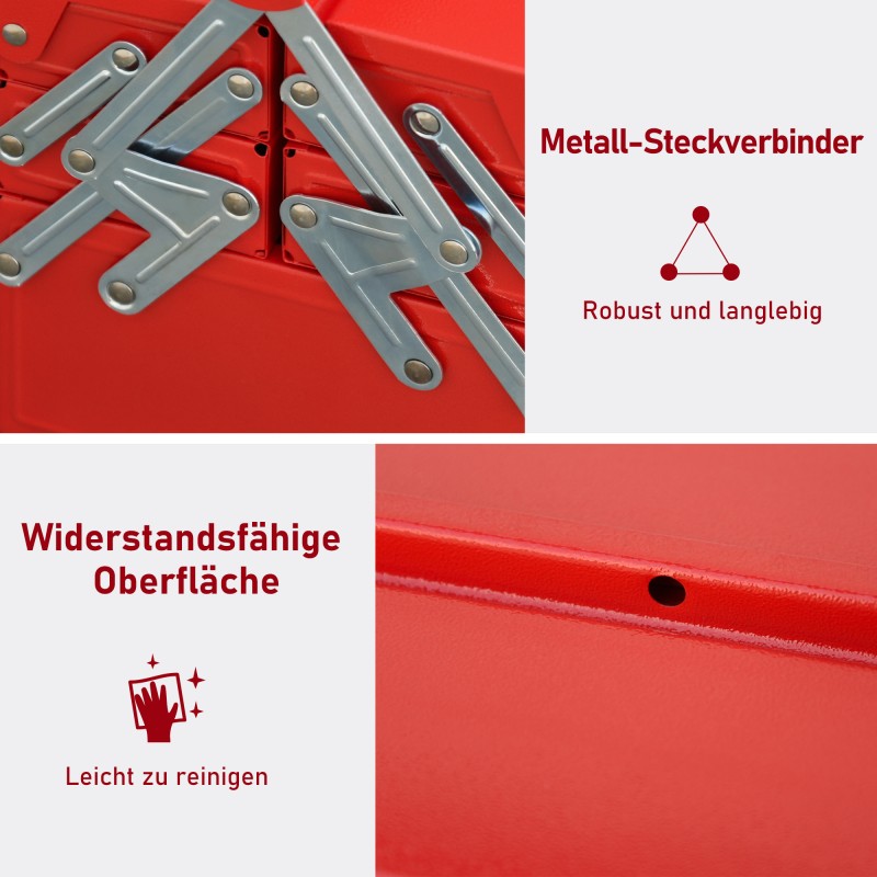 Teräksinen työkalulaatikko 3 tasoa 5 lokeroa 45 x 20 x 34,5 cm punainen