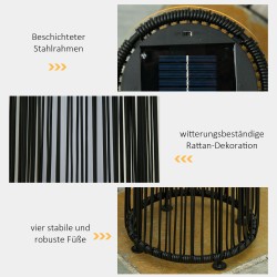 Aurinkokennolla toimiva ulkovalaisin rottinkimaisella punoksella, IP44, Ø21,5 x 61 cm, musta