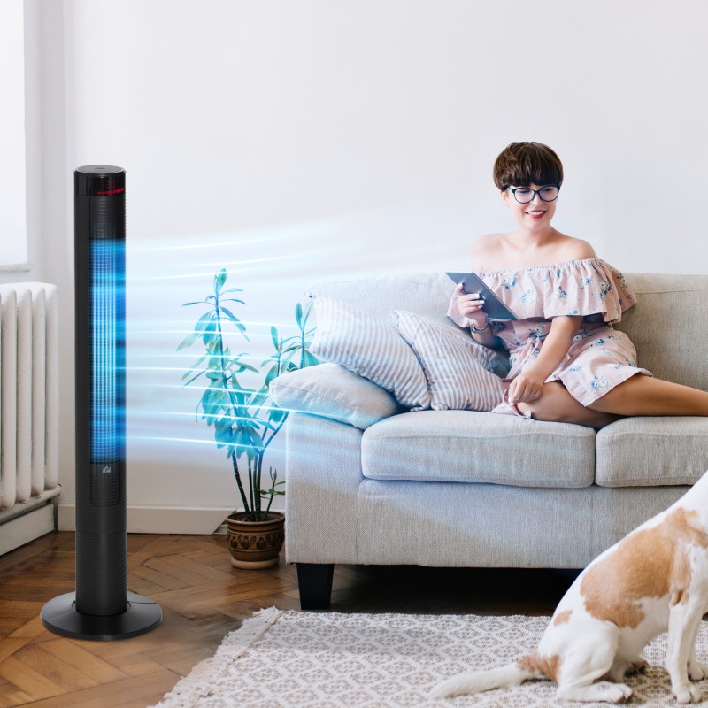 Tornituuletin kaukosäätimellä 117 cm, hiljainen, 70° oskillointi, 4 tilaa, 3 nopeutta, 12 h ajastin, musta