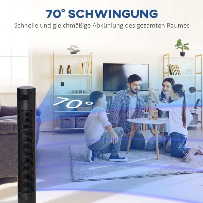 Tornituuletin kaukosäätimellä 117 cm, hiljainen, 70° oskillointi, 4 tilaa, 3 nopeutta, 12 h ajastin, musta