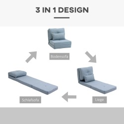 Lattianojatuoli ja klappimadrassi 2-in-1, pellavakangas, 60 x 80 x 56 cm, taivaansininen