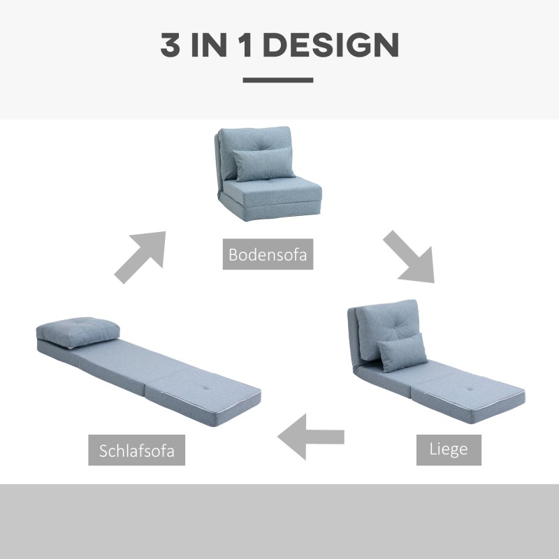 Lattianojatuoli ja klappimadrassi 2-in-1, pellavakangas, 60 x 80 x 56 cm, taivaansininen
