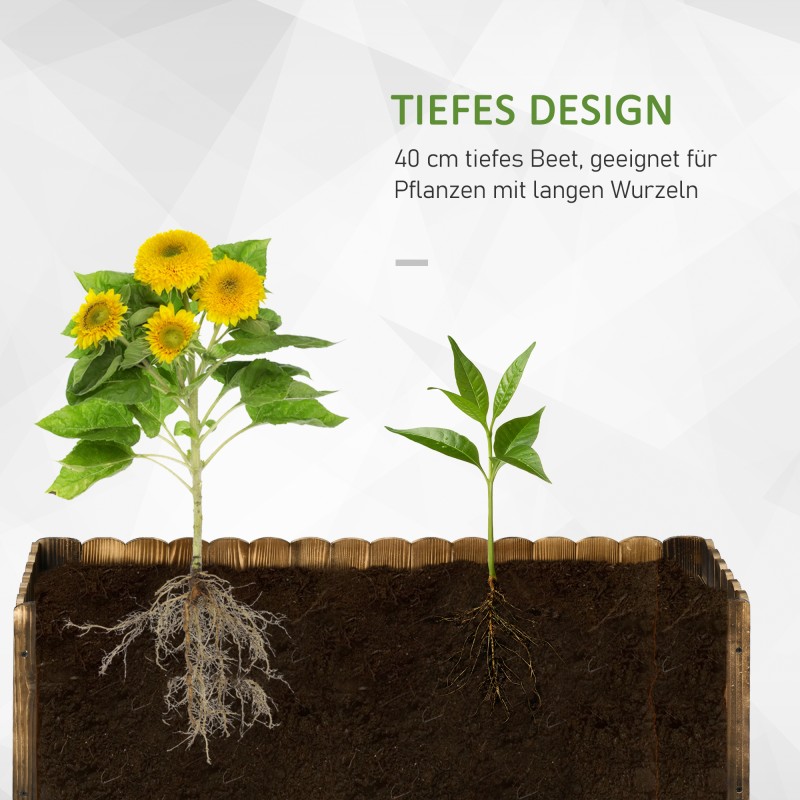 Korotettu viljelylaatikko yrteille ja vihanneksille kuusipuuta 120 x 40 x 40 cm hiillytetyn puun sävy