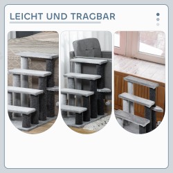 Kissanportaat 4 askelmaa raapimapylväillä ja leikkipallolla, plyysi juteilla, 60 x 40 x 64 cm, harmaa