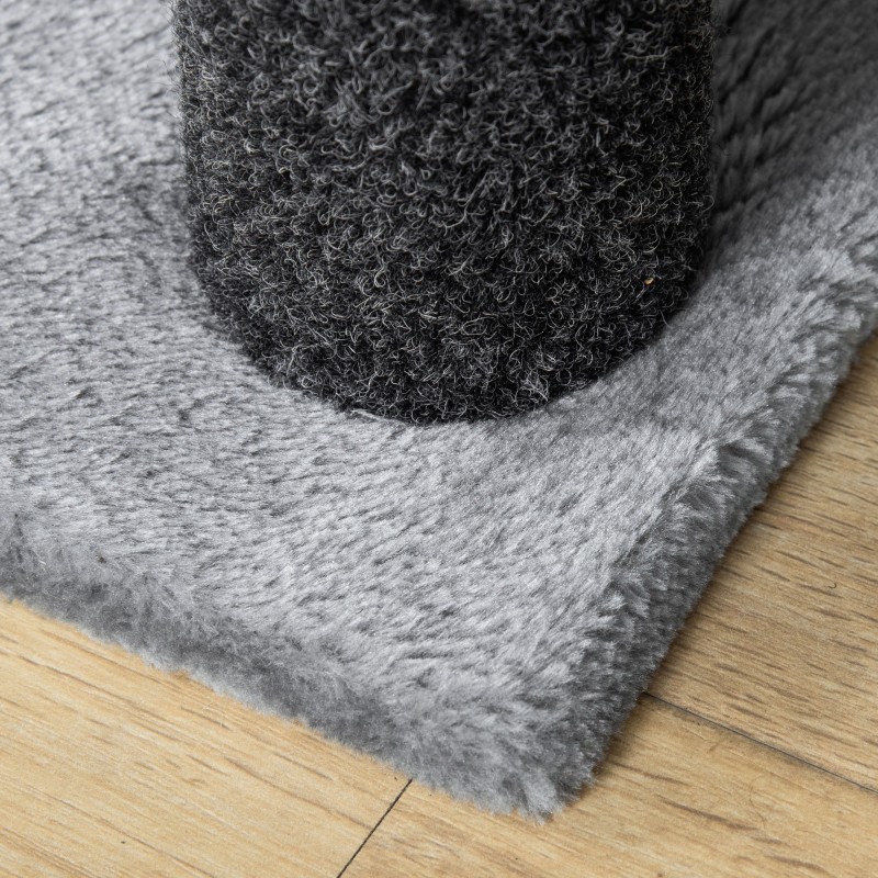 Kissanportaat 4 askelmaa raapimapylväillä ja leikkipallolla, plyysi juteilla, 60 x 40 x 64 cm, harmaa