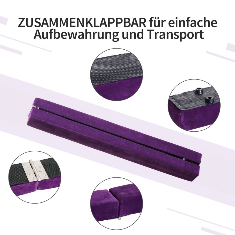 Taittuva voimistelupalkki tasapainoharjoitteluun, puu ja EPE-vaahto, 210 x 10 x 6,5 cm, violetti