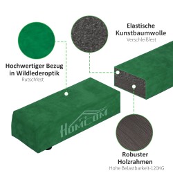 Taitettava voimistelupalkki kotitreeniin, puurunko ja mokkapintainen verhoilu, 210 x 10 x 6,5 cm, sininen