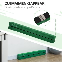 Taitettava voimistelupalkki kotitreeniin, puurunko ja mokkapintainen verhoilu, 210 x 10 x 6,5 cm, sininen