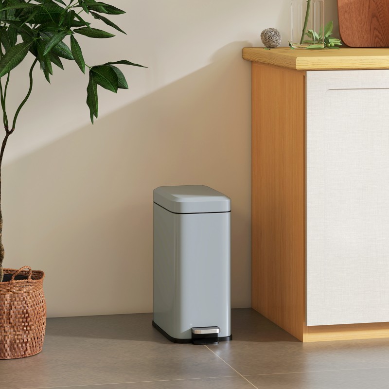 Metallinen poljinroskis 5 l sisäastialla, suorakulmainen, harmaa