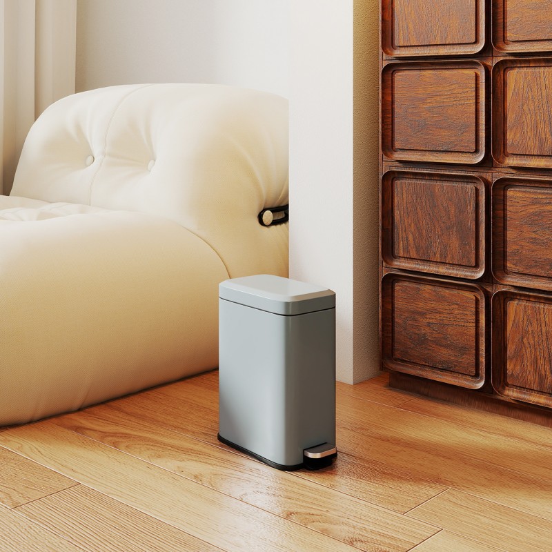 Metallinen poljinroskis 5 l sisäastialla, suorakulmainen, harmaa