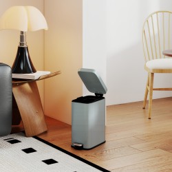 Metallinen poljinroskis 5 l sisäastialla, suorakulmainen, harmaa