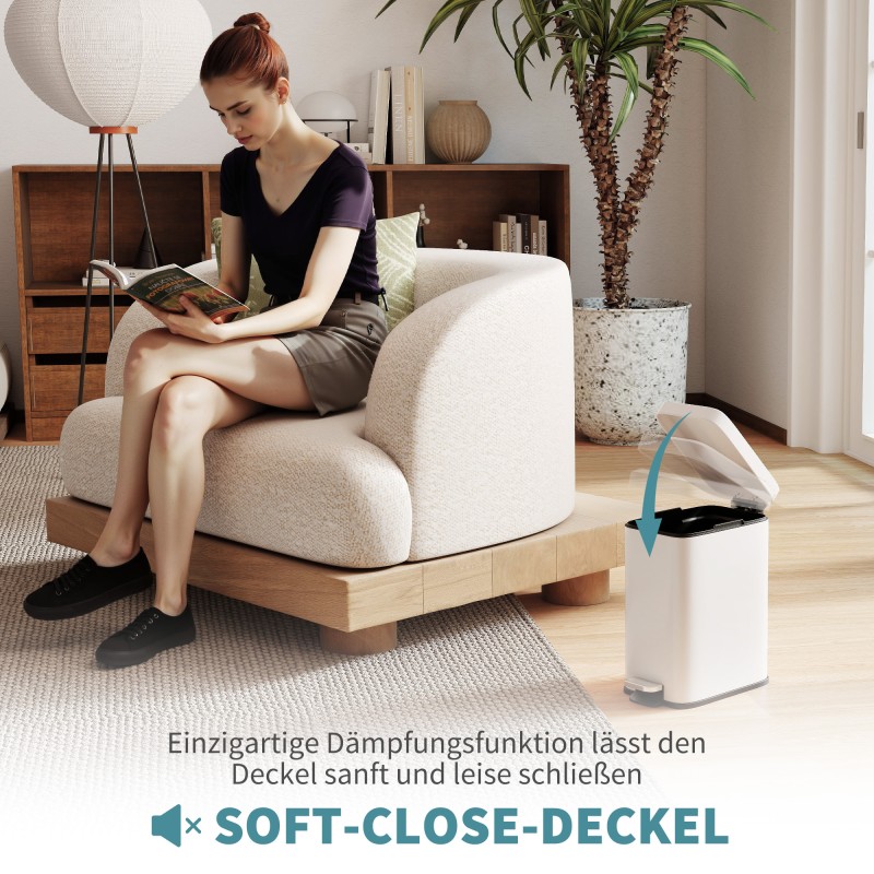 Metallinen poljinroskakori 5 L, sisäastialla, valkoinen