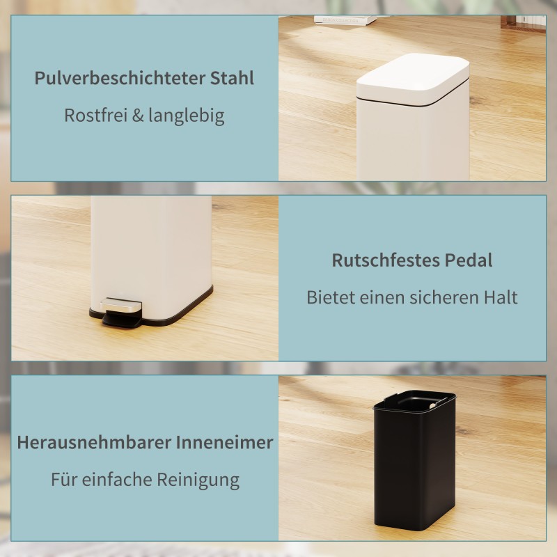 Metallinen poljinroskakori 5 L, sisäastialla, valkoinen